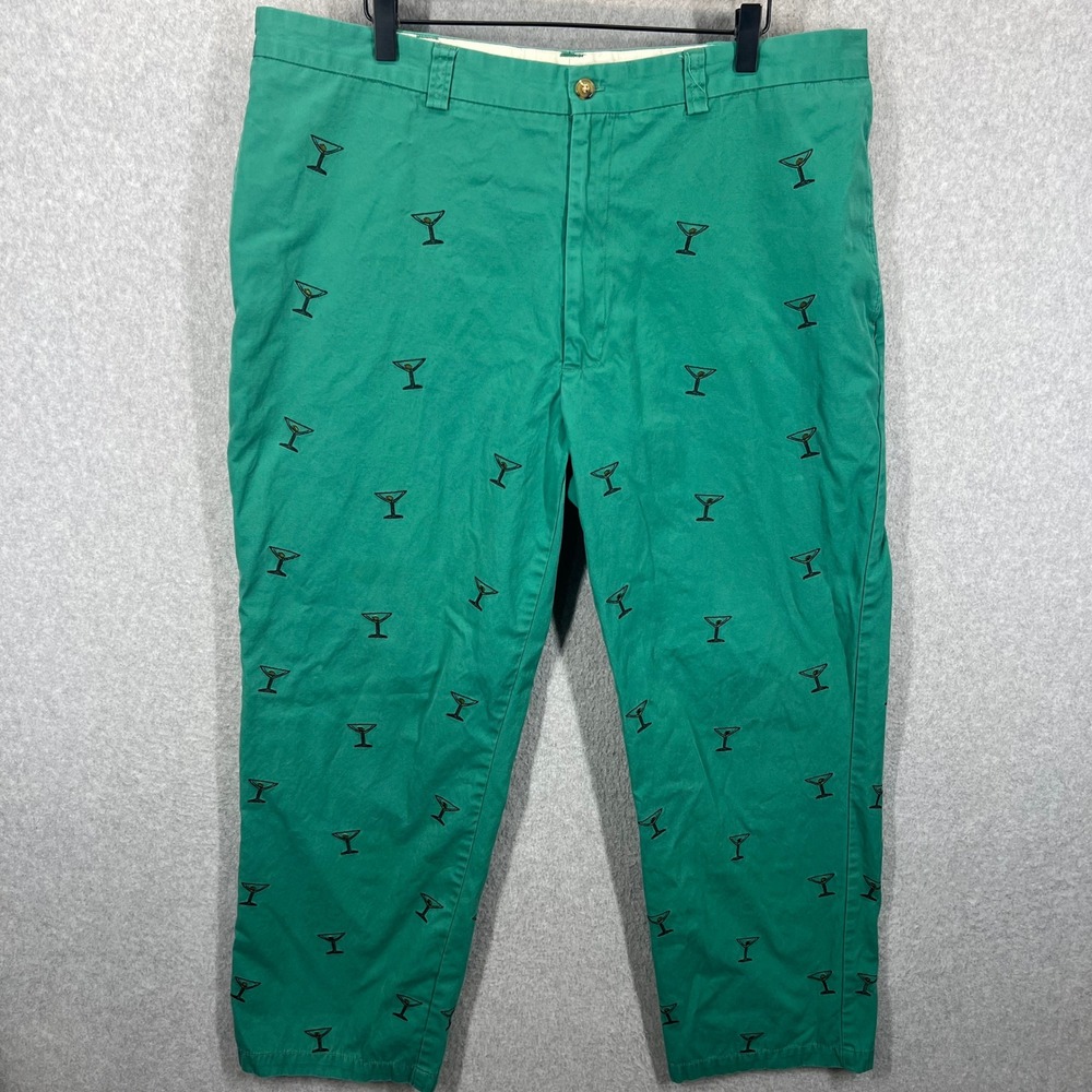 Orvis Chino Pants Mens 40x29 Green Martini Glass Embroidery EUC